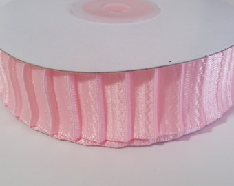 7/8" Double Face Satin Pleated Ribbon - Pink - 10 Yards