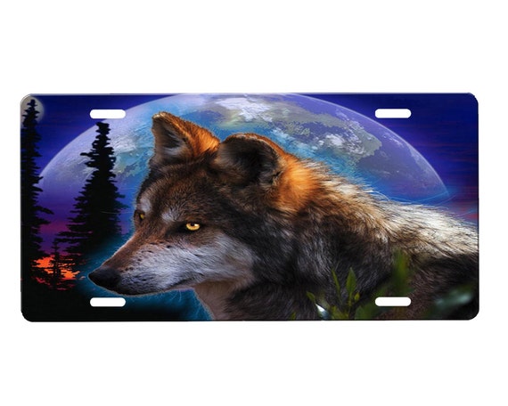 Wolf License Plate by Onestopairbrushshop on Etsy