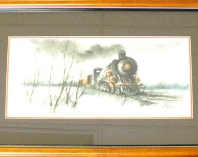 Storewide 25% Off SALE Original Artwork by Listed Artist Robert Fabe (1917- 2004) Featuring Locomotive Winter Scene, Original Artist Signed,