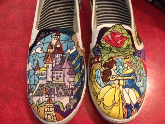 Items similar to Beauty and the Beast Stained Glass Hand-Painted Shoes ...