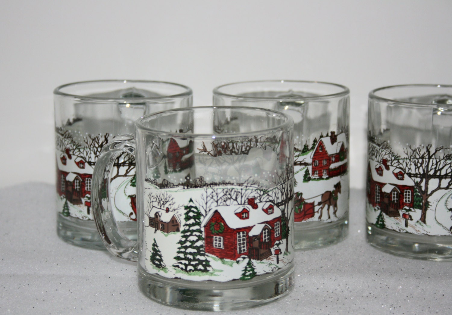 Vintage Libbey glassware set of 4 Christmas mugs by SunnyLeafFinds