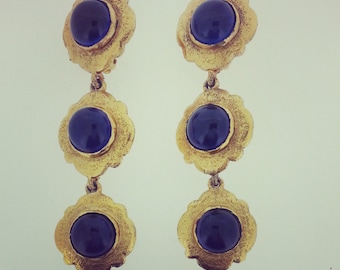 Rare Chanel Earrings Vintage Couture Statement Clip-on Sapphire Blue Earrings