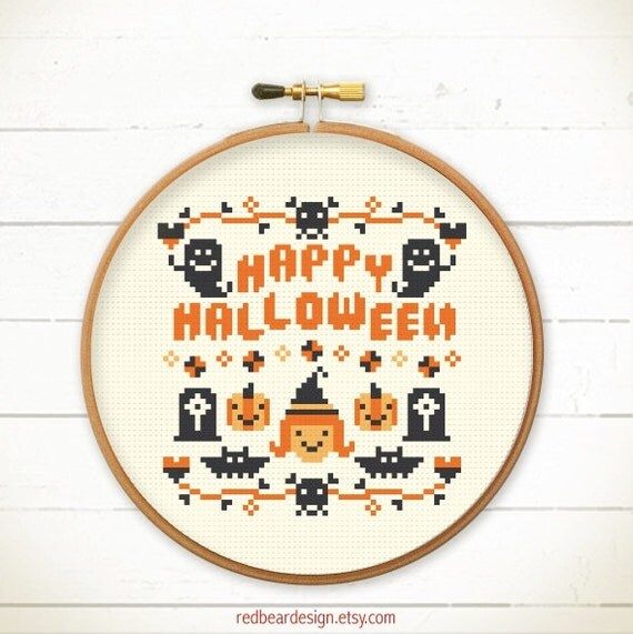 Halloween Cross Stitch Pattern Happy Halloween By Redbeardesign