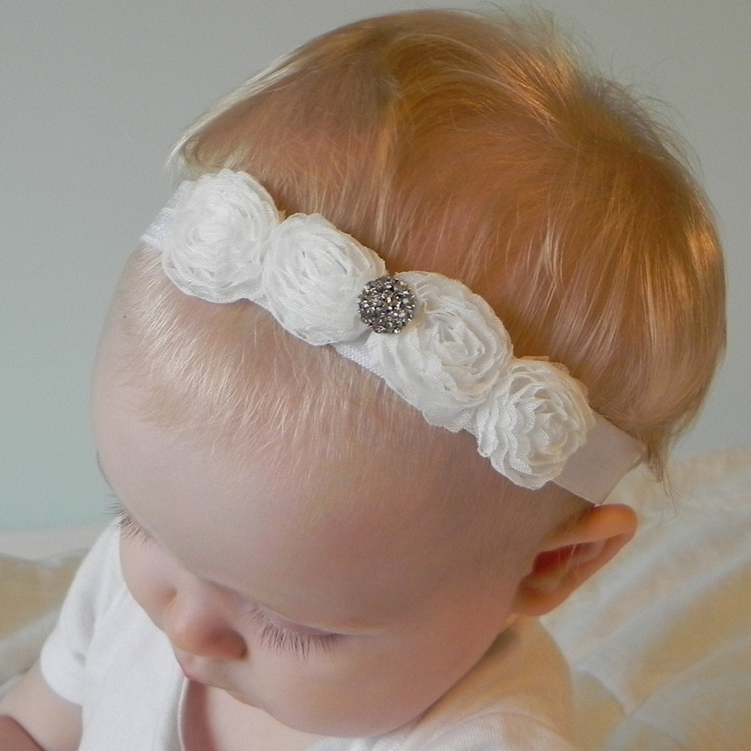Baptism Headband with Stunning Crystal Button by InspiredbyLannaC