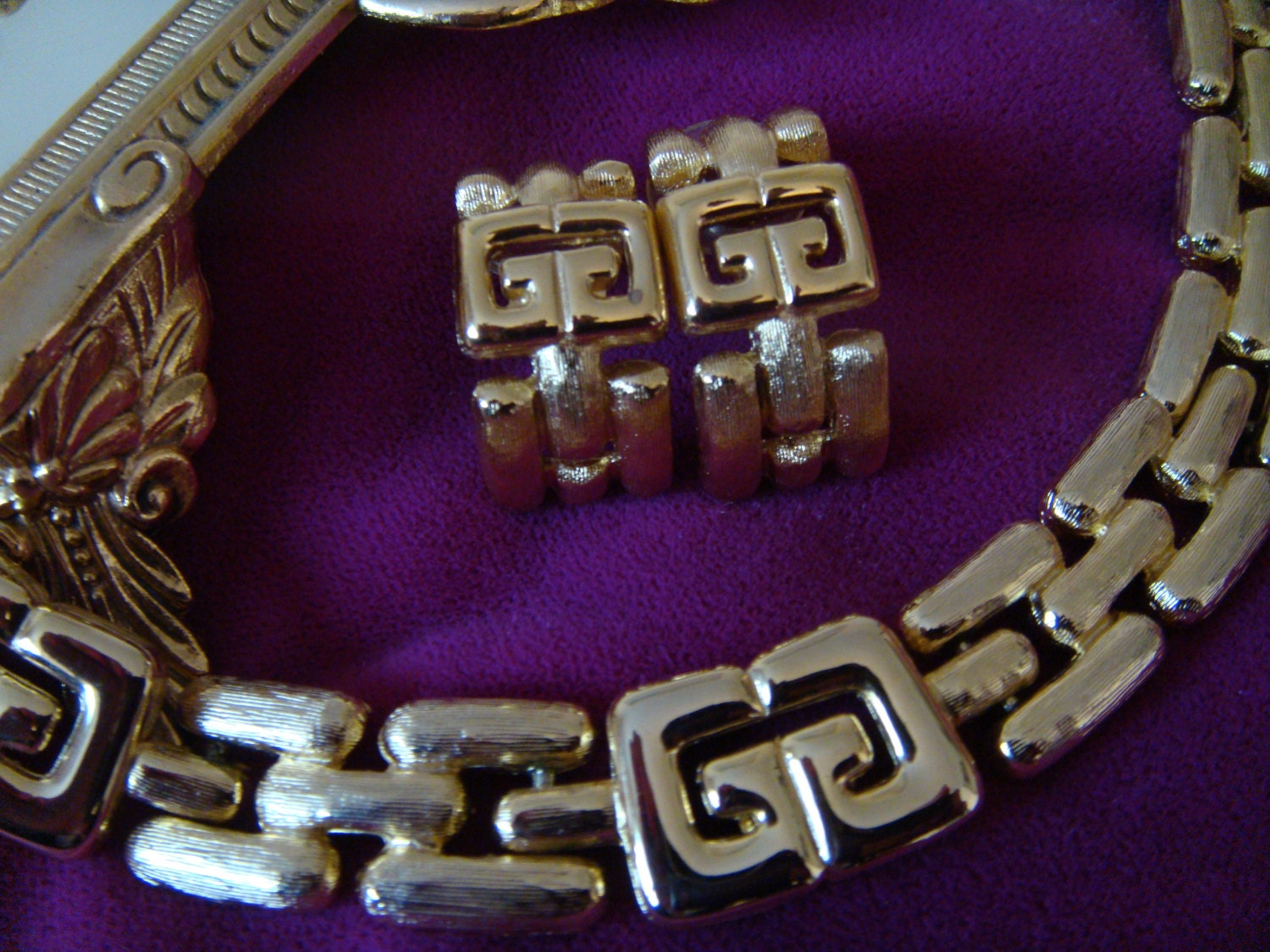 Vintage Necklace Earring Set Givenchy Gold Tone Links