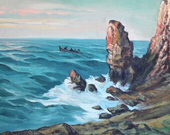 Antique seascape marine oil painting impressionism