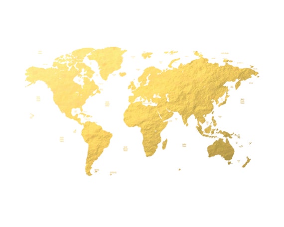 Printable World Map Print Gold Foil Map Print Nursery Art