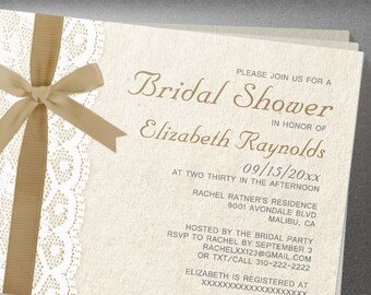 Brown Bow & Lace Bridal Shower invites
