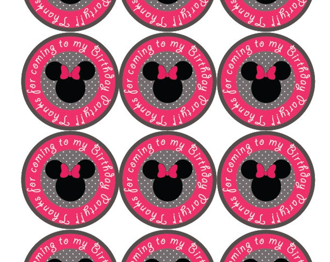 Thank You Favor Tags .Minnie Mouse. Pink, red, black. Printable Favor Tags Minnie Birthday diy Thank You Tags INSTANT DOWNLOAD