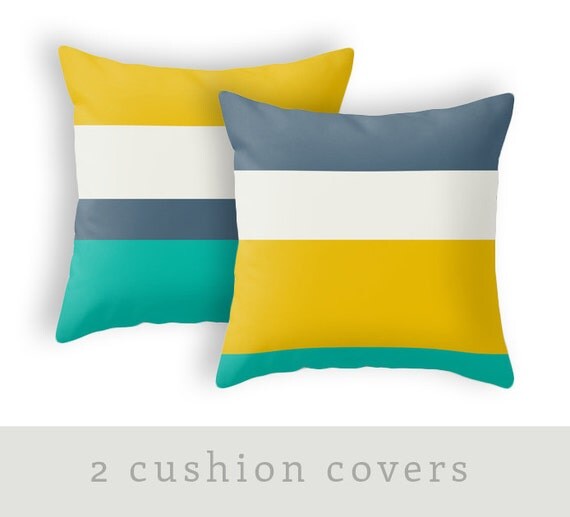 2 Decorative pillows Teal peach yellow blue and white Teal