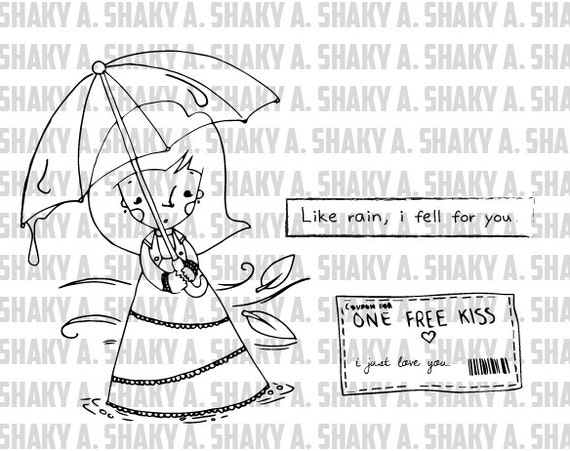 Shaky A. "Susi in the rain" digital stamp set. [ Includes 1 characters and 2 sentiments ]
