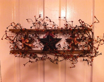 Tobacco Wood Ladder with Barn Stars and Berries