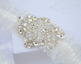Crystal Vintage Wedding Garter Bride Luxury Lace Glamorous Pearl Great Gatsby Glam Rhinestone Gift Hen - Chic Garter