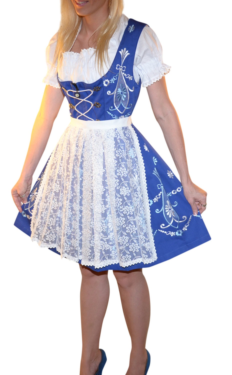 3-Piece Short Blue German Dirndl Dress 6 8 10 12 14 16 18 20