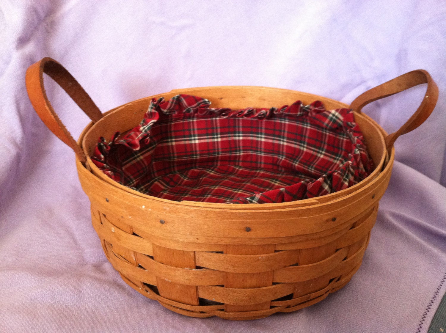 Longaberger basket with leather handles and plaid by myatticangels