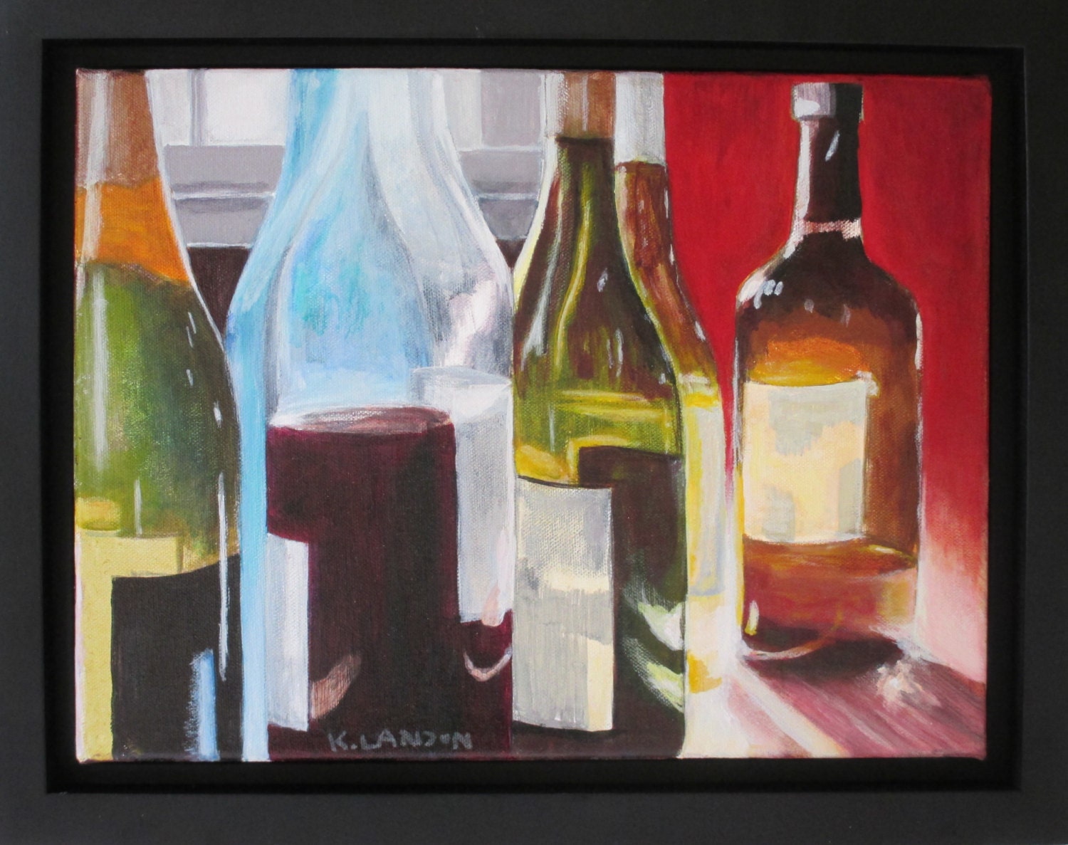 Wine Bottle Painting on Canvas Bar Decor by OxfordStreetArt