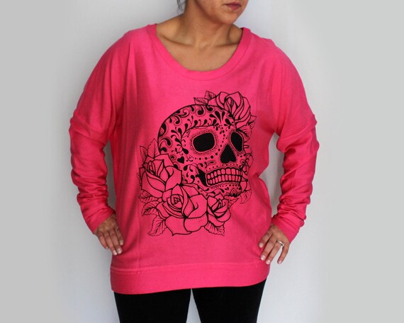Pink Tunic Sweater with Sugar Skull Hand Screen by MadLoveShop