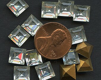 Vintage Swarovski SQUARE RHINESTONES Lot of (15) 8 mm x 8 mm Gold Foil Back Glass from Austria jc 8sqaust MORE AVAlLABLE