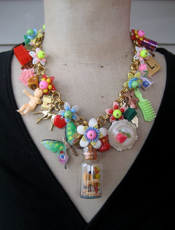 Vintage Toy Necklace Flower Necklace Statement Necklace
