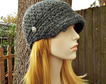 Crochet Hat Grey Womens Hat Grey Newsboy Hat - Sylvie Newsboy Cap in Granite Grey - Grey Beanie Grey Hat - Womens Accessories