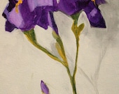 Purple Iris Flower Painting, Original on Canvas, 8x10 Floral, Minimalist, Blooms, Buds, Spring Lavender Stem, Small Format Acrylic