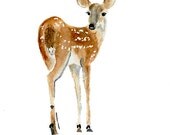 Deer Watercolor Painting Print, Oh Deer, Fawn Watercolor Art Print Wall Decor, Warm Brown Tones Home Decor, Children's Room Wall Art