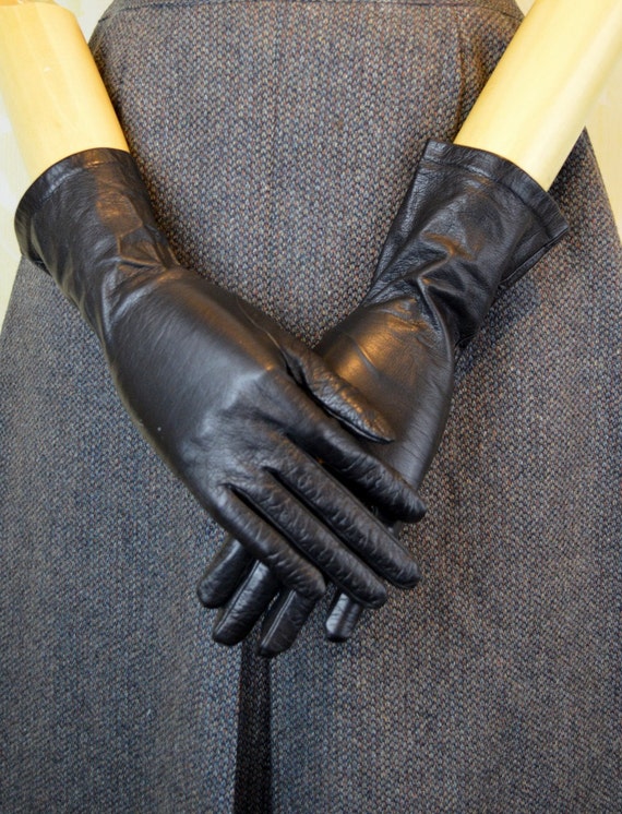 Vintage 50s DIOR Gloves S Black Leather Lord & Taylor