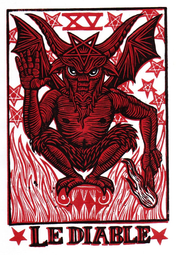 Devil Tarot Linocut Art Print