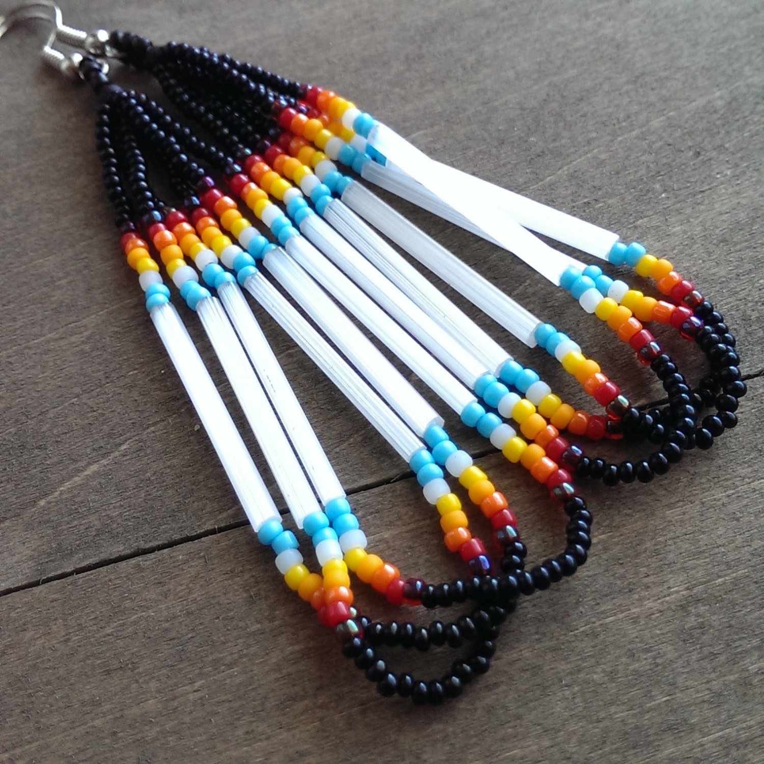 Native American beaded earrings black and white beadwork