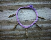 Spring Macrame Bracelet Braided Bracelet Purple Bracelet Bamboo Cord Bracelet Feather Charm Bracelet Hippie Tribal Cottage Chic Jewelry