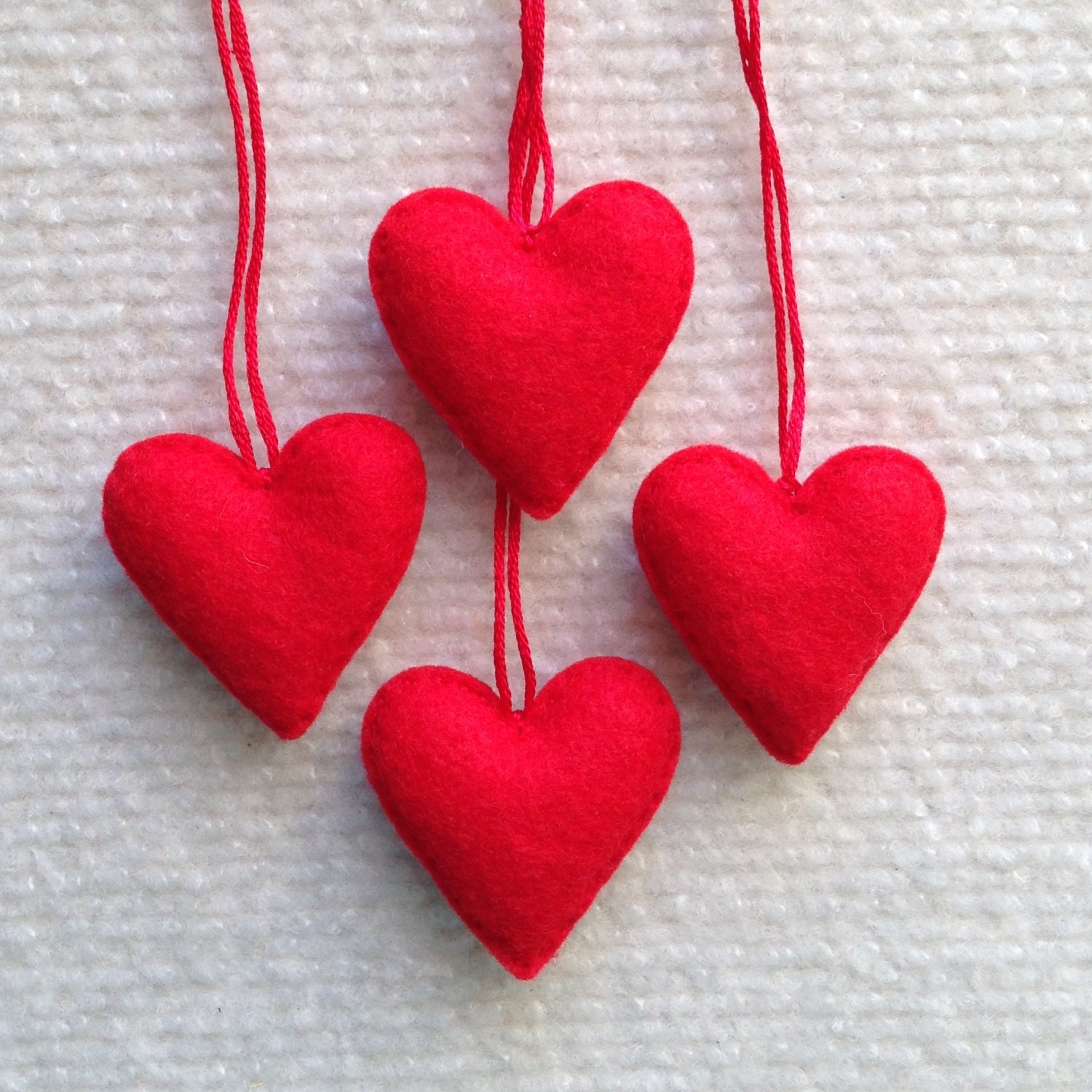 Red felt heart ornament set of four Christmas