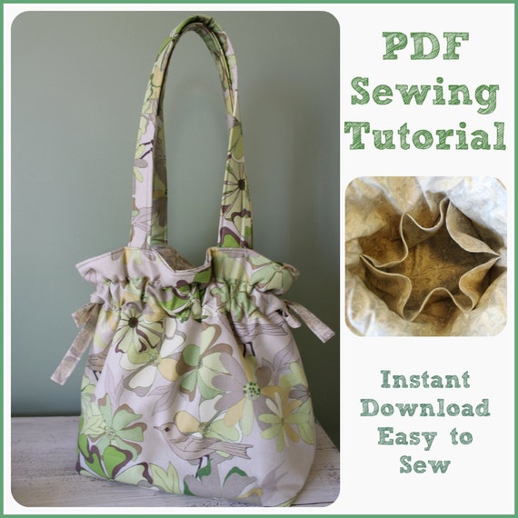 sewing pdf tutorial Shoulder Bag Purse 6 Tote Tutorial Sewing PDF Drawstring