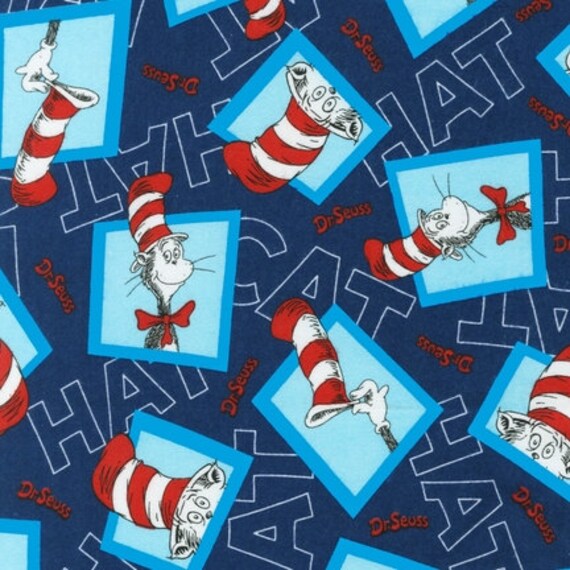 Cat in the Hat Dr Seuss Blue Flannel Kaufman Fabric 22 inches