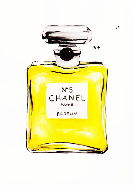 Chanel No 5 in Yellow Print of Original Watercolor