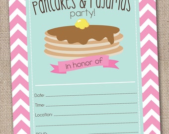 Fill In Pink Pancakes Pajamas Party Invitations Printable Kids Birthday Party Invite With Pancakes And Pajamas Invitation Template