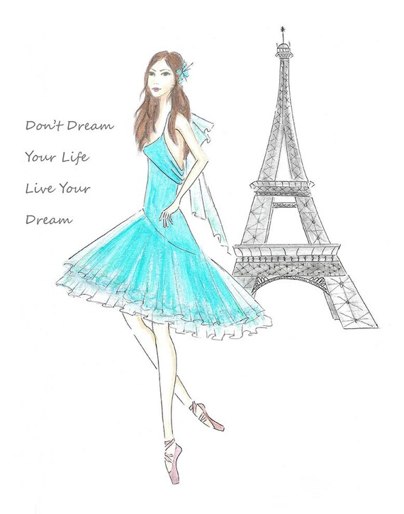 Watercolor Ballerina in Teal Fashion Illustration