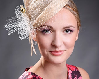 Beige champagne elegant pillbox hat for the weddings, parties, festive receptions etc - New item in my Etsy shop!