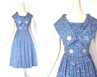 50s Vintage Dress | Herringbone Abstract | 1950s Dress | XXS XS