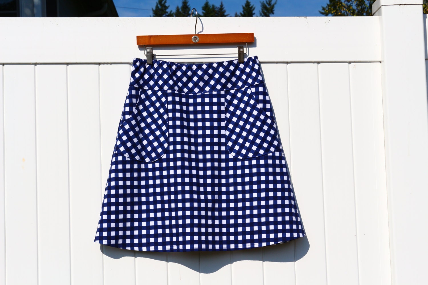 Navy Blue and White Gingham Aline skirt Gingham Skirt Skirt