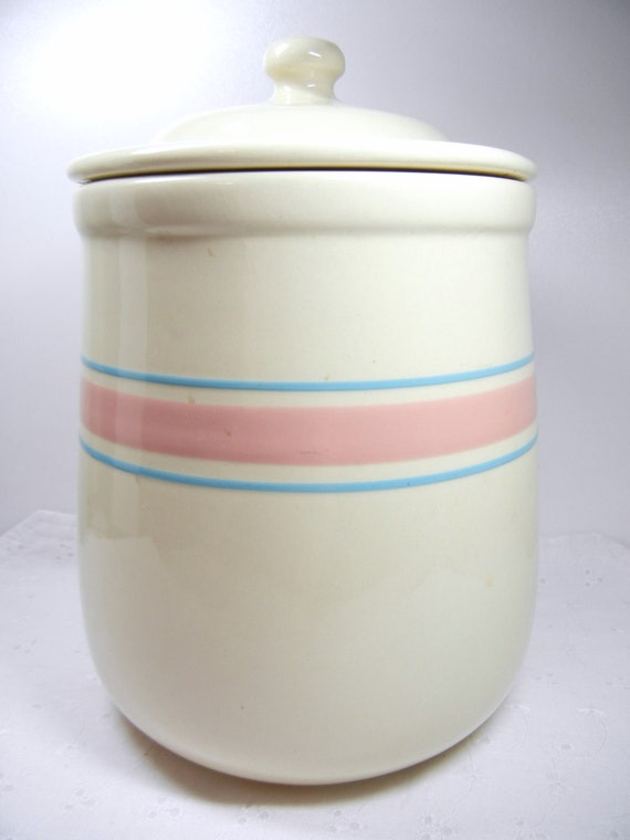 McCoy cookie jar / pink and blue striped Mc Coy by VintageHand