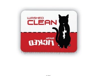 Clean Dirty Dishwasher Magnet, Cat Design - Washed Clean, Licked Clean - Clean Dirty Sign for dishwasher, Black and White Tuxedo Kitty Cat