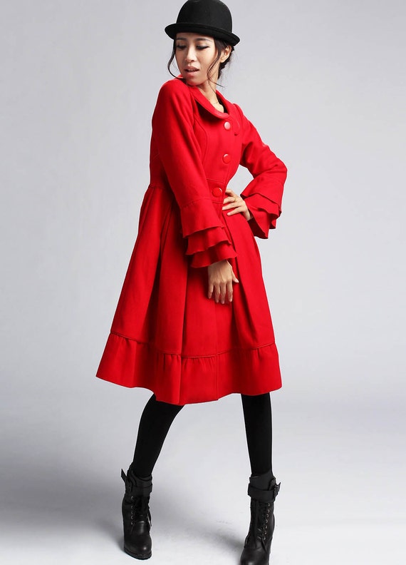 Items similar to Red wool dress coat winter warm coat (406) on Etsy