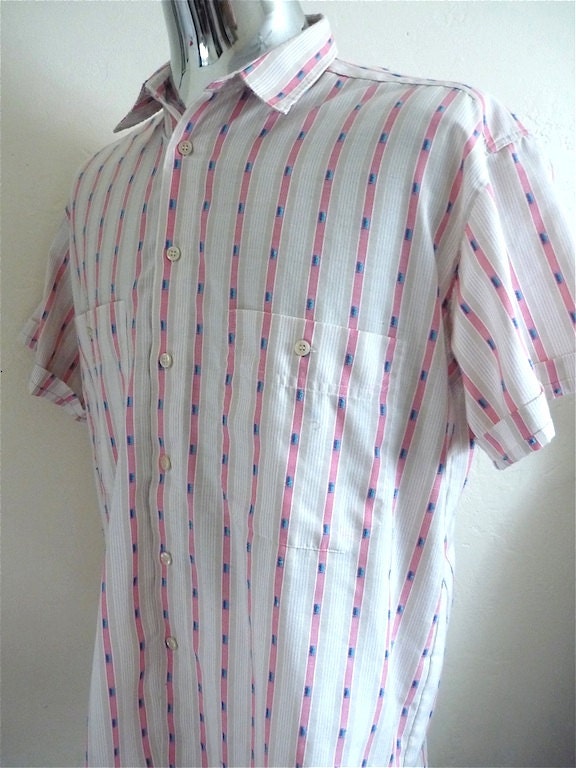Vintage Men's 80's Levi's Shirt White Pink
