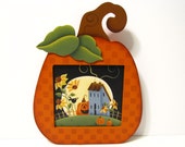 Items similar to Pumpkin Frame with Fall Scene Insert, Handpainted Wood ...