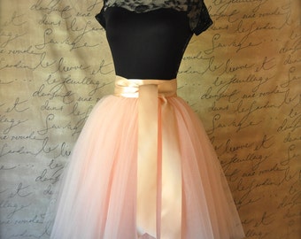 Blush pink lined tulle skirt for women.
