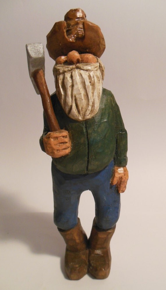 Items similar to Hand Carved Wood Old Prospector Caricature Whittled ...