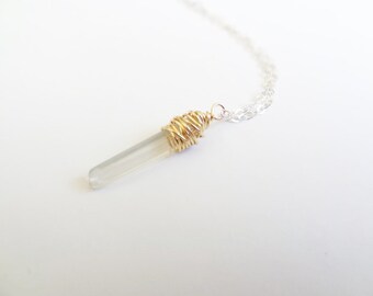 quartz pendant - sterling silver quartz necklace - minimal jewelry - sterling silver - gift for her - mothers day - gems