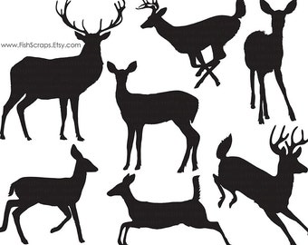 50% Sale - Deer Silhouettes &amp; Outli nes - Reindeer - Doe - Buck 