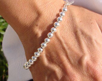 5 Ball Bracelet Bead Bracelets Wholesale, 925 Sterling Silver Balls Bracelet, 6mm Beads