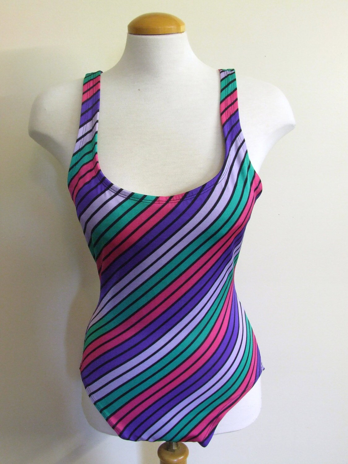 1980s Striped One Piece Bathing Suit Ladies Size by TheOddOwl